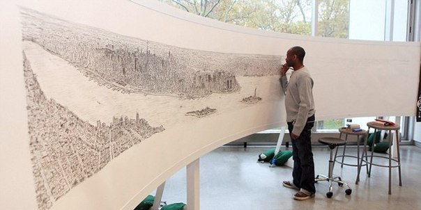 5-метровая панорама Нью-Йорка по памяти.Страдающий аутизмом художник Стивен Вилтшер нарисовал 5-метровую па