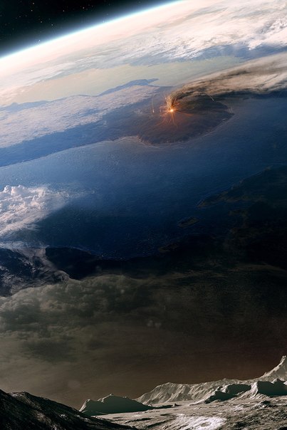 Извержение вулкана из космоса.