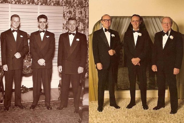 Мой папа и его братья в день свадьбы, и 25 лет спустя