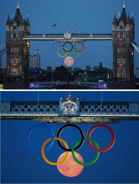 Полная луна над олимпийским Лондоном.