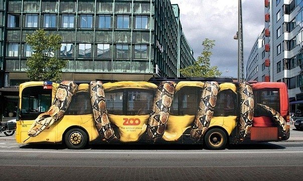 Реклама зоопарка на автобусе в Нью-Йорке.