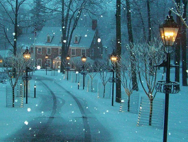 Зима в городке Нью Хоп, Штат Пенсильвания, США