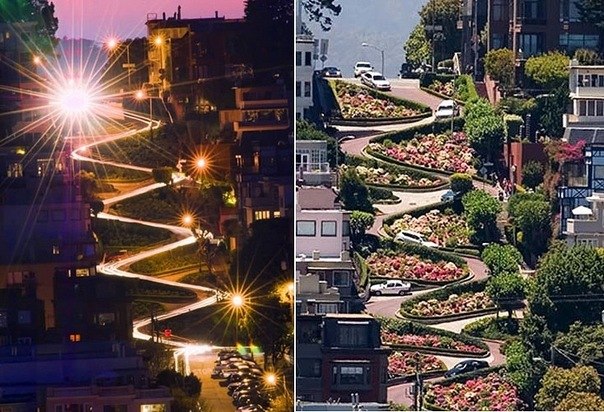 Самая изогнутая дорога в мире находится в Сан-Франциско.