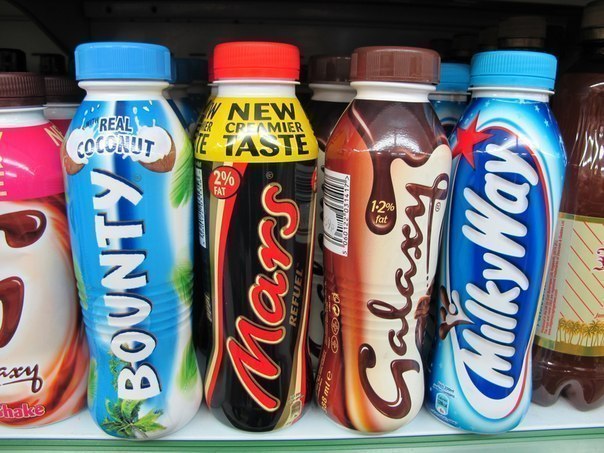 В Англии продаются молочные коктейли Mars, Bounty, Milky Way.